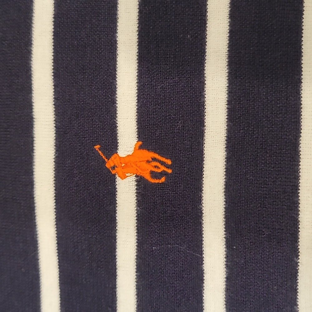 Polo Ralph Lauren Navy Orange Logo Striped Cotton Knit Sweater Men’s Large L - Picture 5 of 7